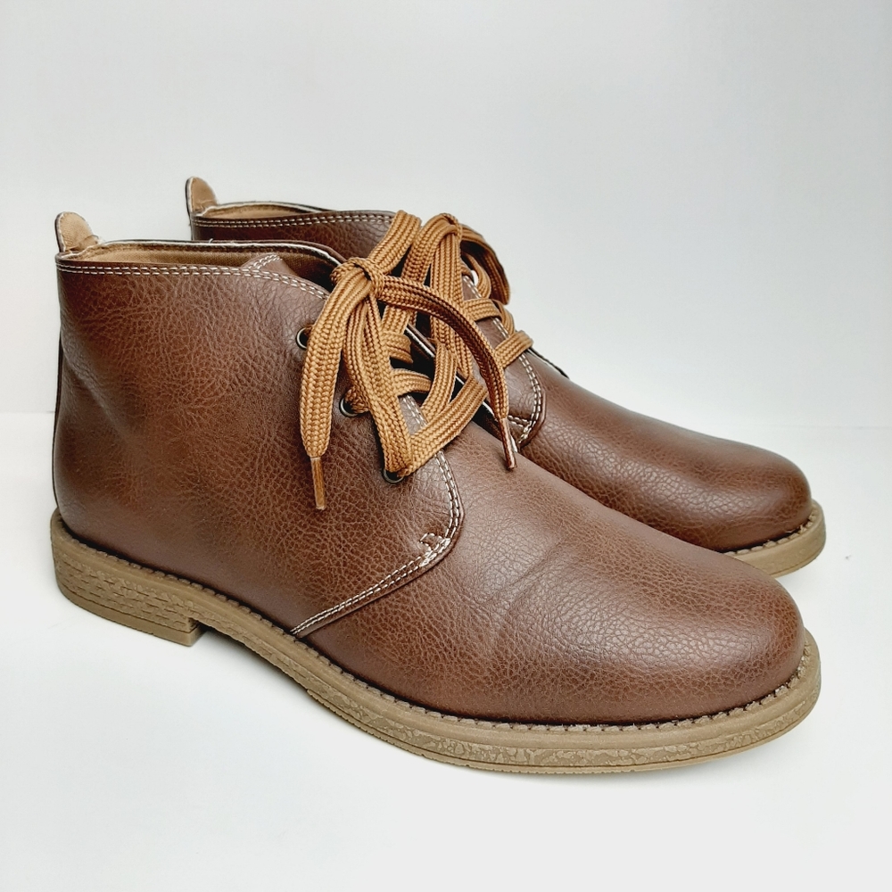 🍒 New - SCOTT DAVIES Desert Ankle Boots Youth Lace-Up Shoes Brown & Tan Kids S…